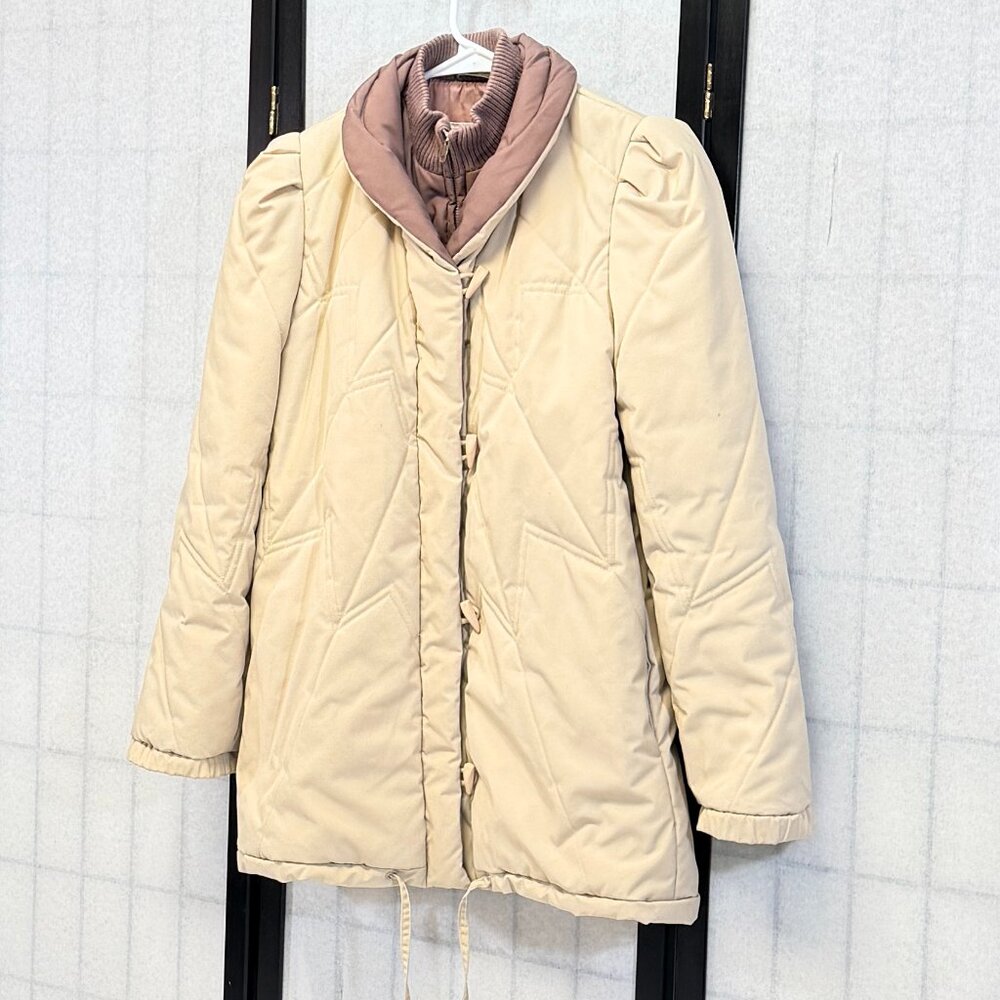Vintage Monette Casuals Puffer Jacket 6 Zip Vest Button Up Cream Mauve Parka - Picture 4 of 14